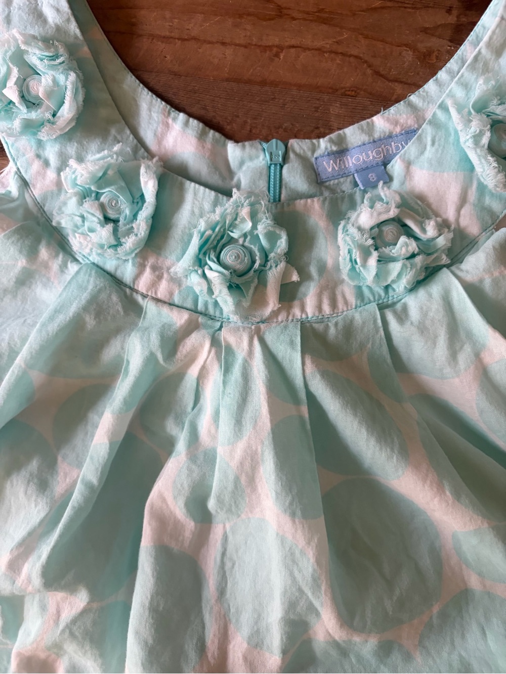 Girls' Mint Polka Dot Floral Neck Dress